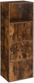 Pemberly Row Three-Door Cabinet with Shelf, Walnut Wood Finish, 16.5 x 12 x 46.75 in, Magnetic Latches, Concealed Storage, Versatile Multi-Room Use for Office, Bathroom, Closet, or Home Organization
