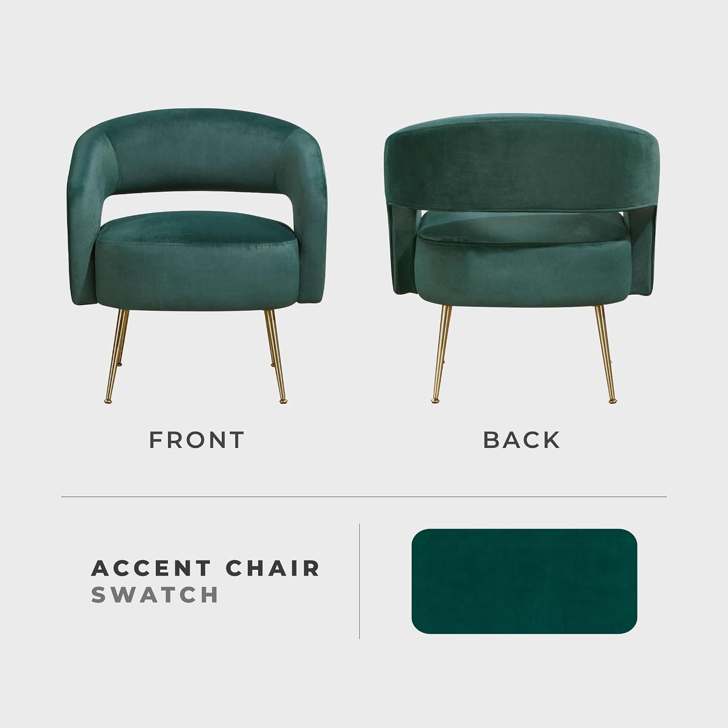 Lexicon Mid-Century Modern Velvet Accent Chair with Open Back, Gold Metal Legs, Upholstered Curved Barrel Armchair for Living Room/Bedroom/Office, Easy Assembly, Dark Green