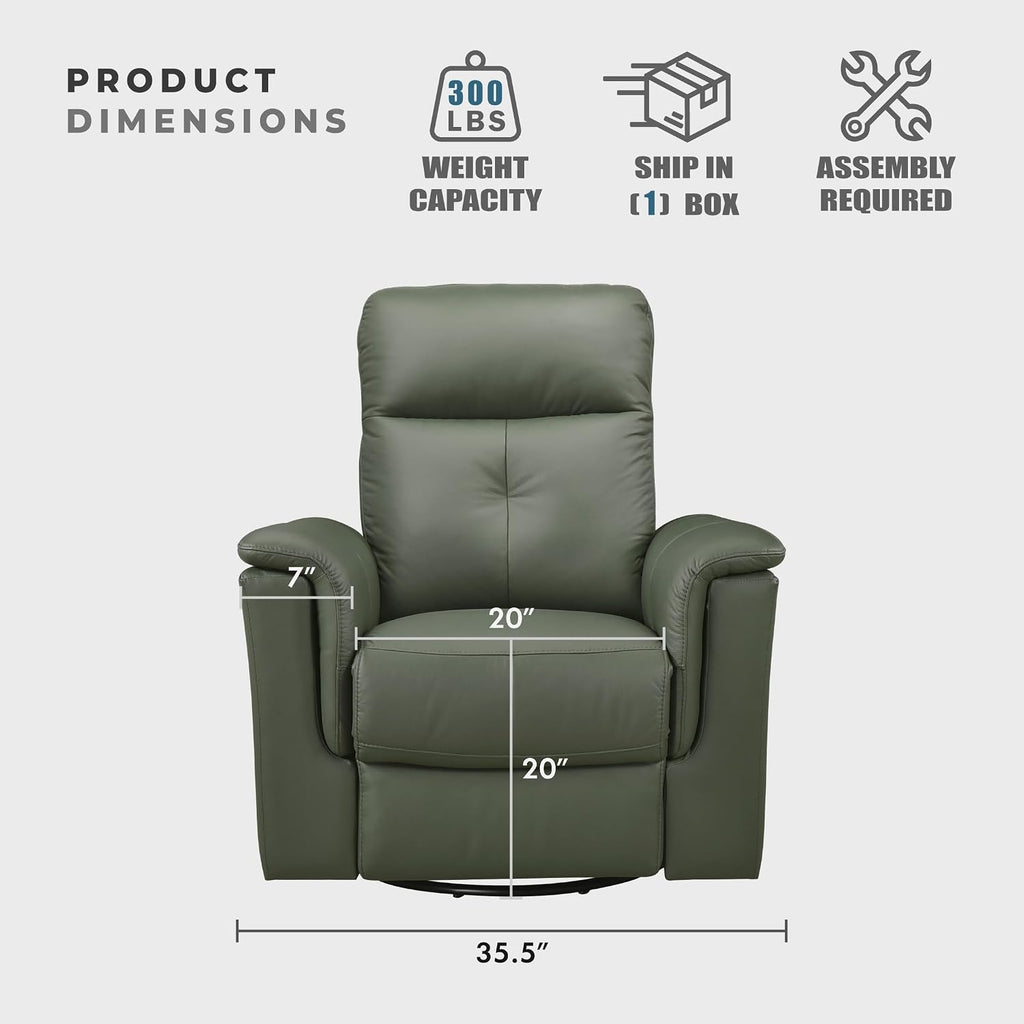 Lexicon Swivel Glider Recliner Chair, Comfy Nursery Glider, Top Grain Leather Match Recliner, Manual Reclining Chair for Living Room/Office/Apartment, Green