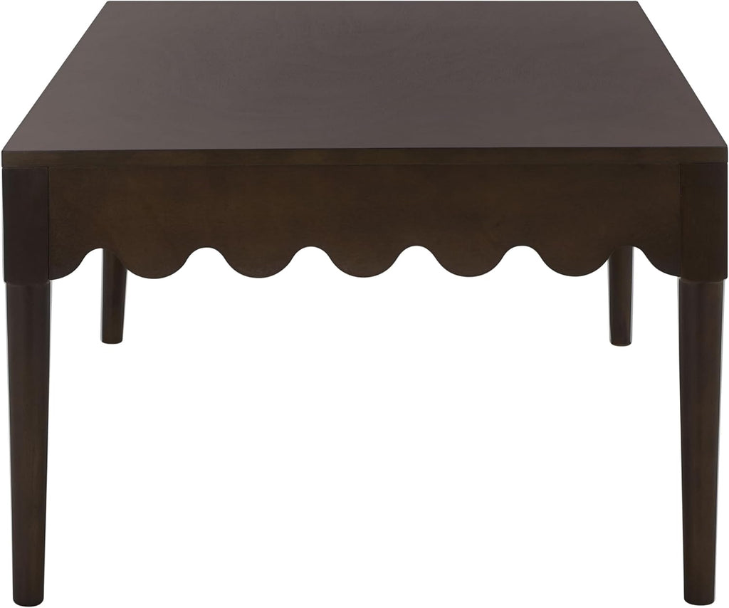 SAFAVIEH Home Collection – Neha Dark Chocolate Brown Rectangular Coffee Table, Solid Wood Frame with Scalloped Apron (COF5705A)