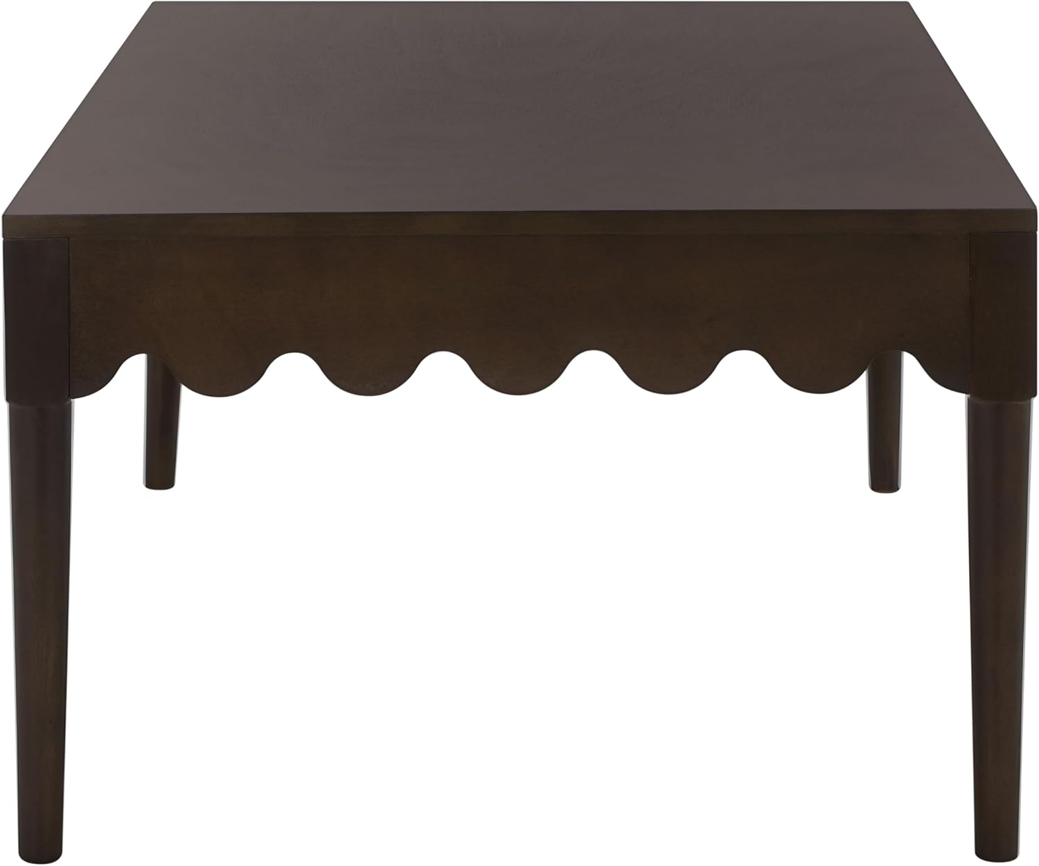 SAFAVIEH Home Collection – Neha Dark Chocolate Brown Rectangular Coffee Table, Solid Wood Frame with Scalloped Apron (COF5705A)