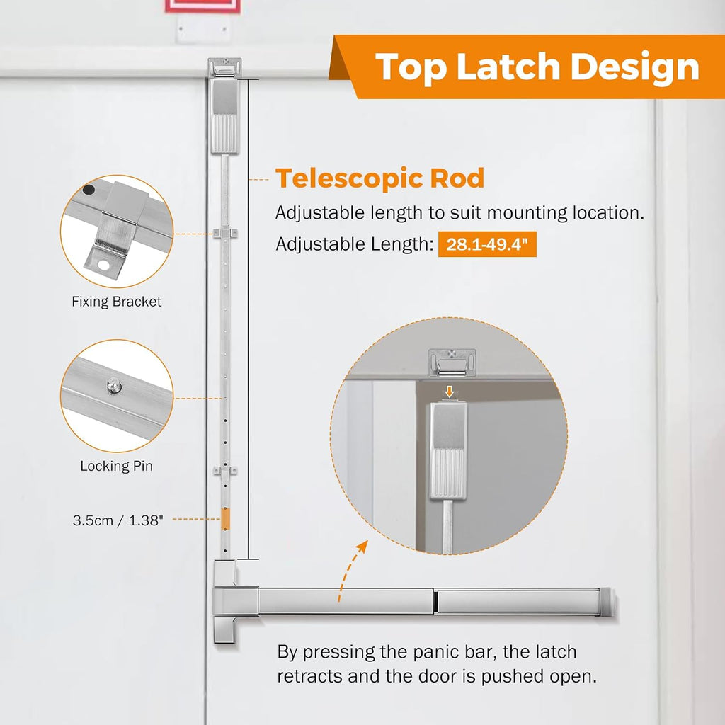 BEAMNOVA 27.5 Inch Vertical Rod Exit Device, Door Panic Bar, Commercial Gate Push Bar Lock Set, Roller Strike, Plate End Cap, Emergency Accessories Metal Parts, Metallic