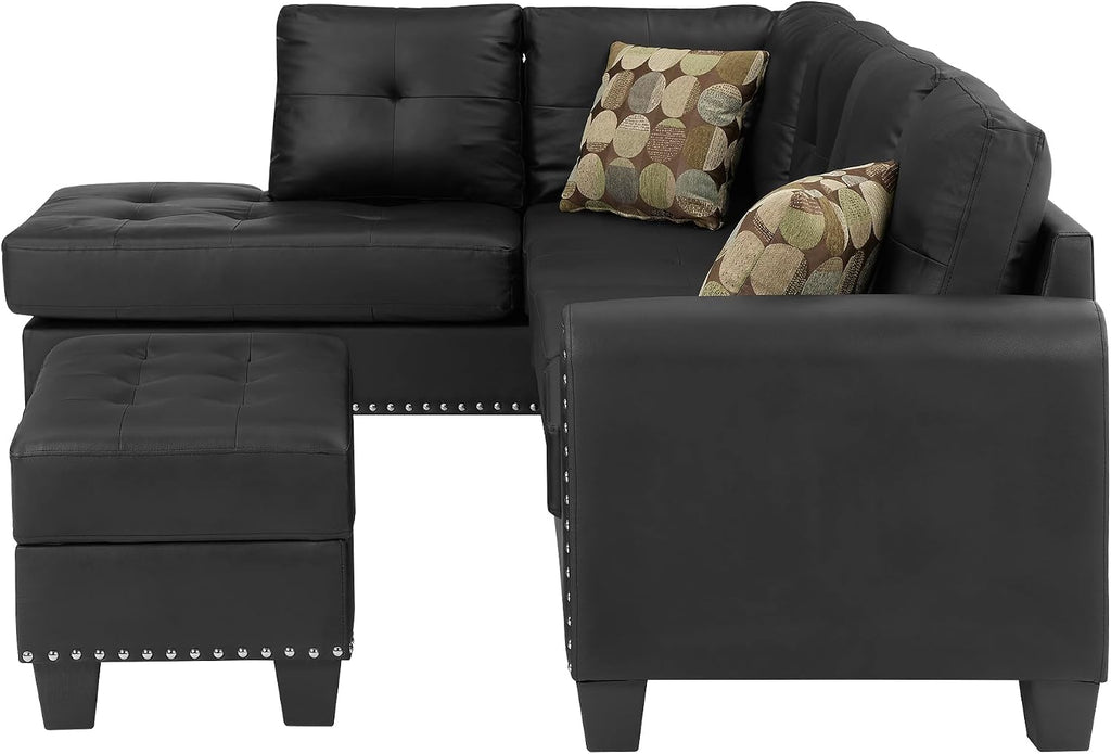 3-Piece Sectional Couch Set L Shape 98' Wide Sofa for Living Room with 2 Cup Holders and Storage Ottoman for Home Furniture Room Decor, Black