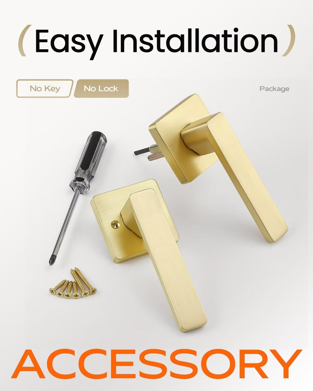 Leydebong 5 Pack Passage Door Handles, Satin Brass Door Knobs Interior, Hallway Closet Door Levers, Heavy Duty Square Door Handle, Reversible for Left or Right Handles