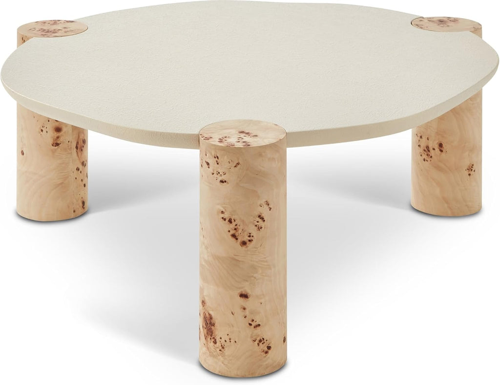 Meridian Furniture 99037-CT Thor Collection Modern | Contemporary Coffee Table with Rich Burl Veneer Legs, White Resin Top, 37.5' W x 37.5' D x 16' H
