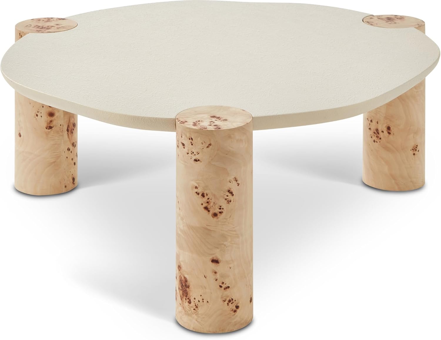 Meridian Furniture 99037-CT Thor Collection Modern | Contemporary Coffee Table with Rich Burl Veneer Legs, White Resin Top, 37.5' W x 37.5' D x 16' H