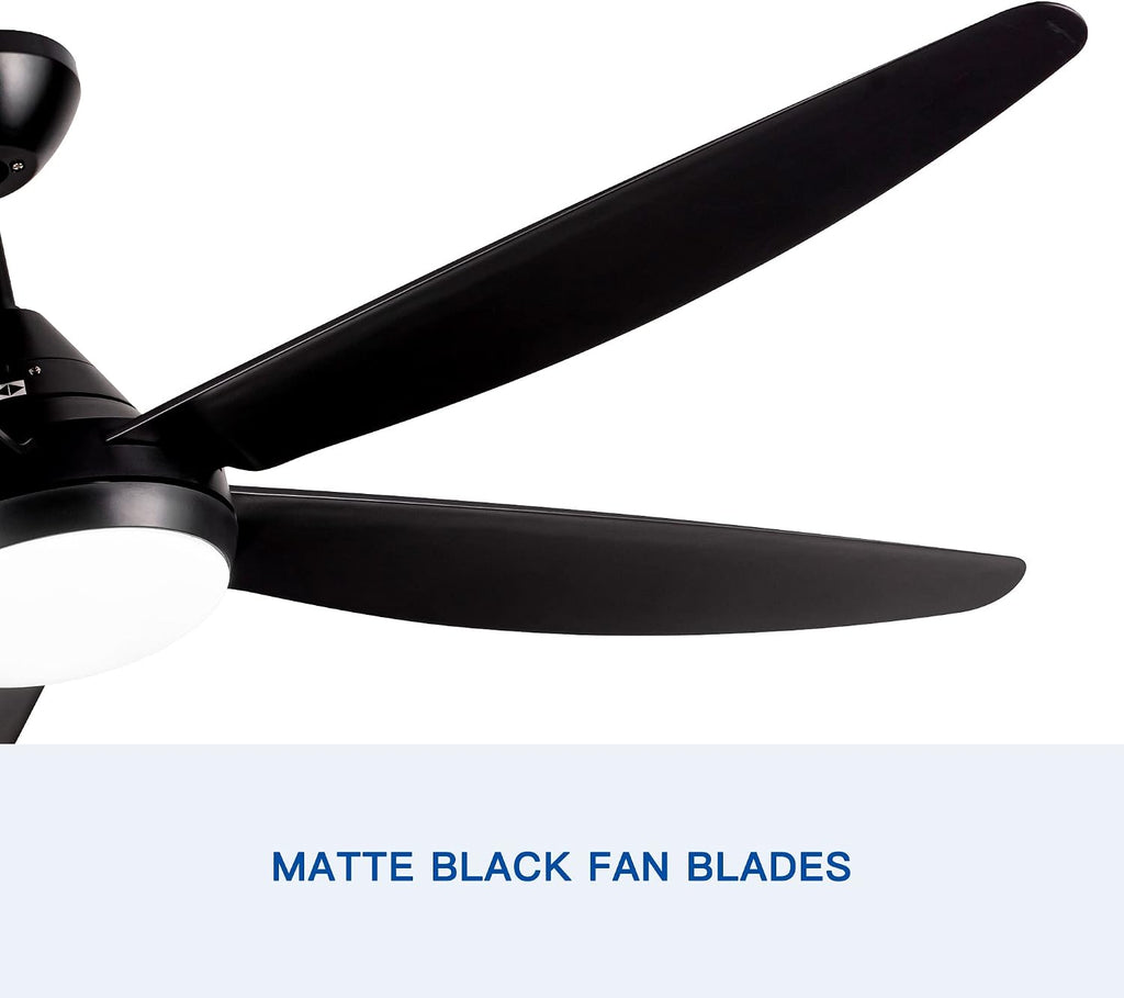 LED Black Ceiling Fan with Light And Remote,56 Inch, Black ABS Blade,For Indoor Outdoor Modern Flush Mount Ceiling Fan