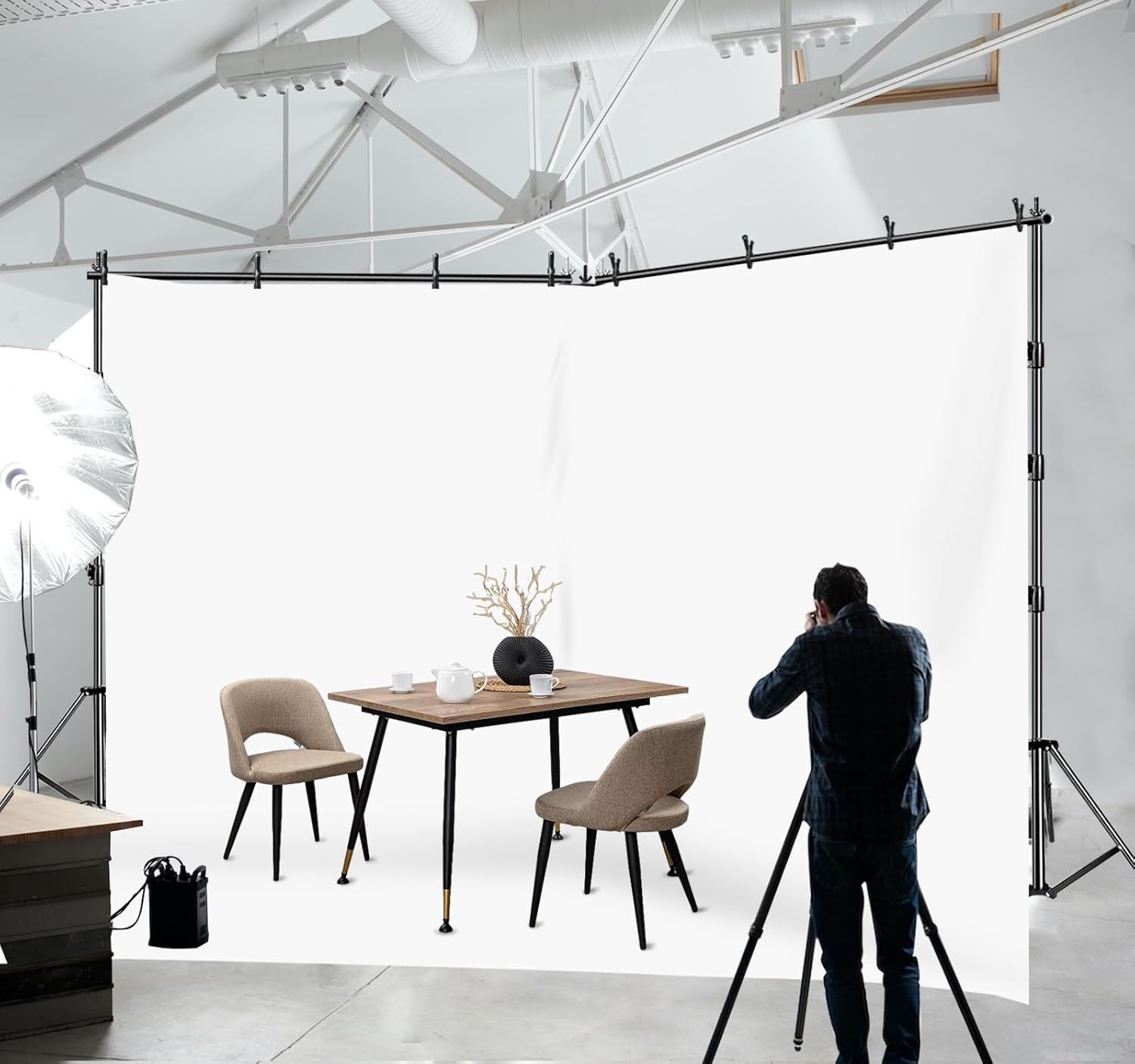 HYJ-INC Photo Video Studio 20ft (Wide) x 10ft (Tall) Heavy Duty Adjustable Width & Length Photography Backdrop Stand Background Support System Kit with Spring Clamps, Sandbags, Carry Bag
