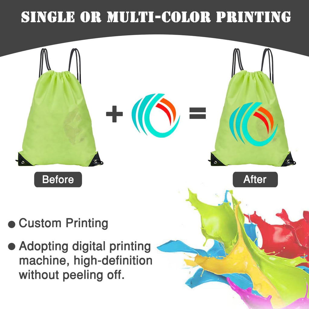 Custom Bags With Your Logo Set of 100 Custom Backpack Draw String Bags Pack Bulk for Travelling Swimming Gym Everyday Use (Yellowish green)