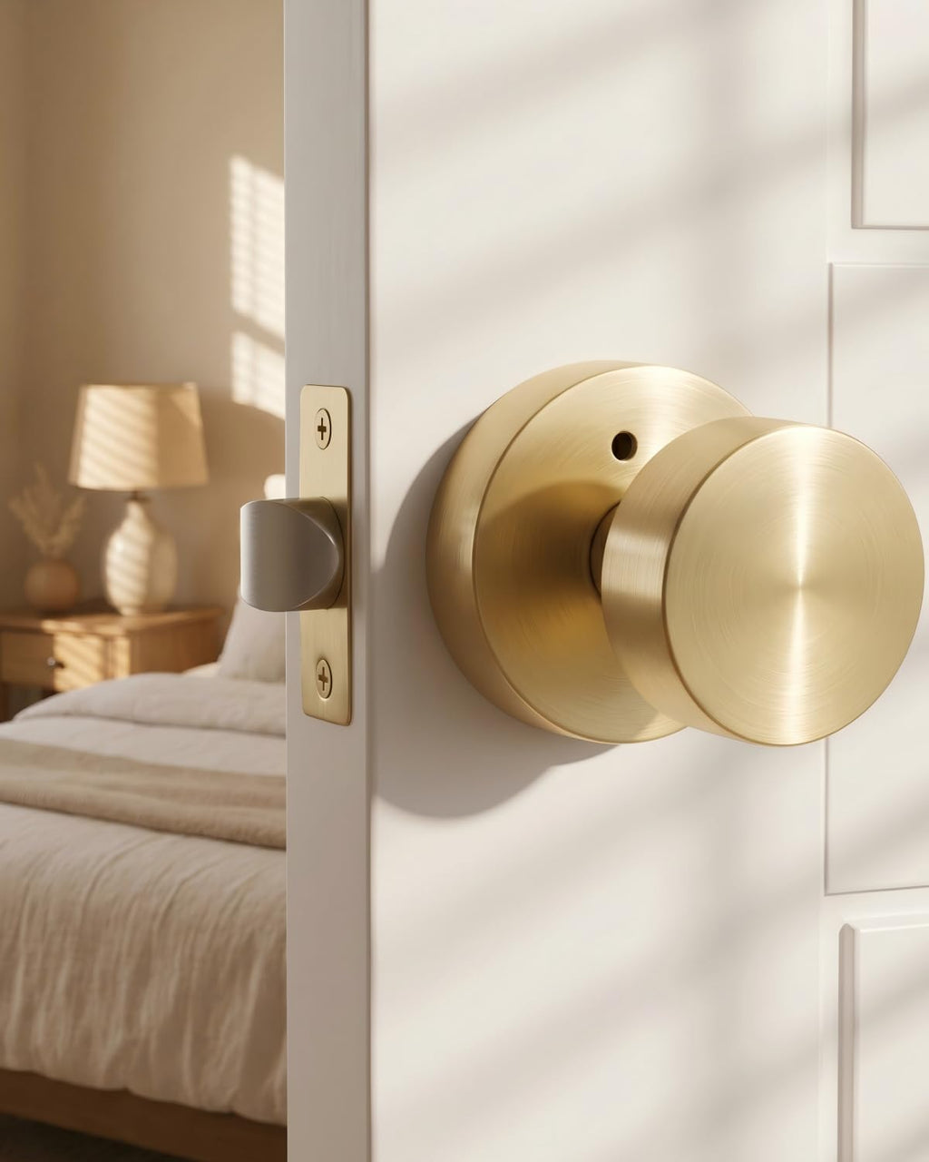 Goldenwarm Gold Door Knobs Interior, Zinc Alloy Brushed Gold Privacy Door Knob, Interior Door Knobs for Bedroom, Bathroom, Brushed Brass Indoor Door Knob, Heavy Duty Round Ball (5 Pack)