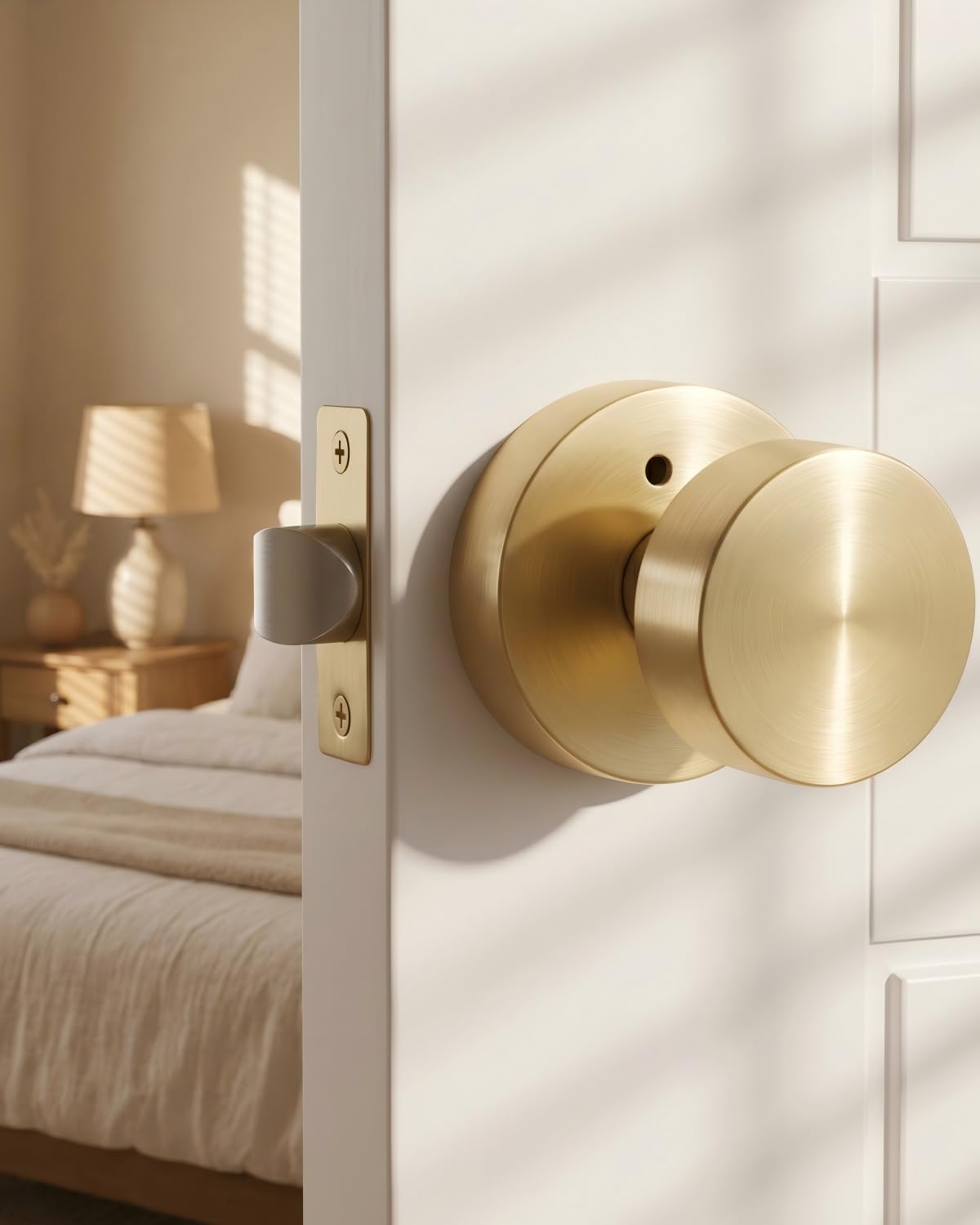 Goldenwarm Gold Door Knobs Interior, Zinc Alloy Brushed Gold Privacy Door Knob, Interior Door Knobs for Bedroom, Bathroom, Brushed Brass Indoor Door Knob, Heavy Duty Round Ball (5 Pack)