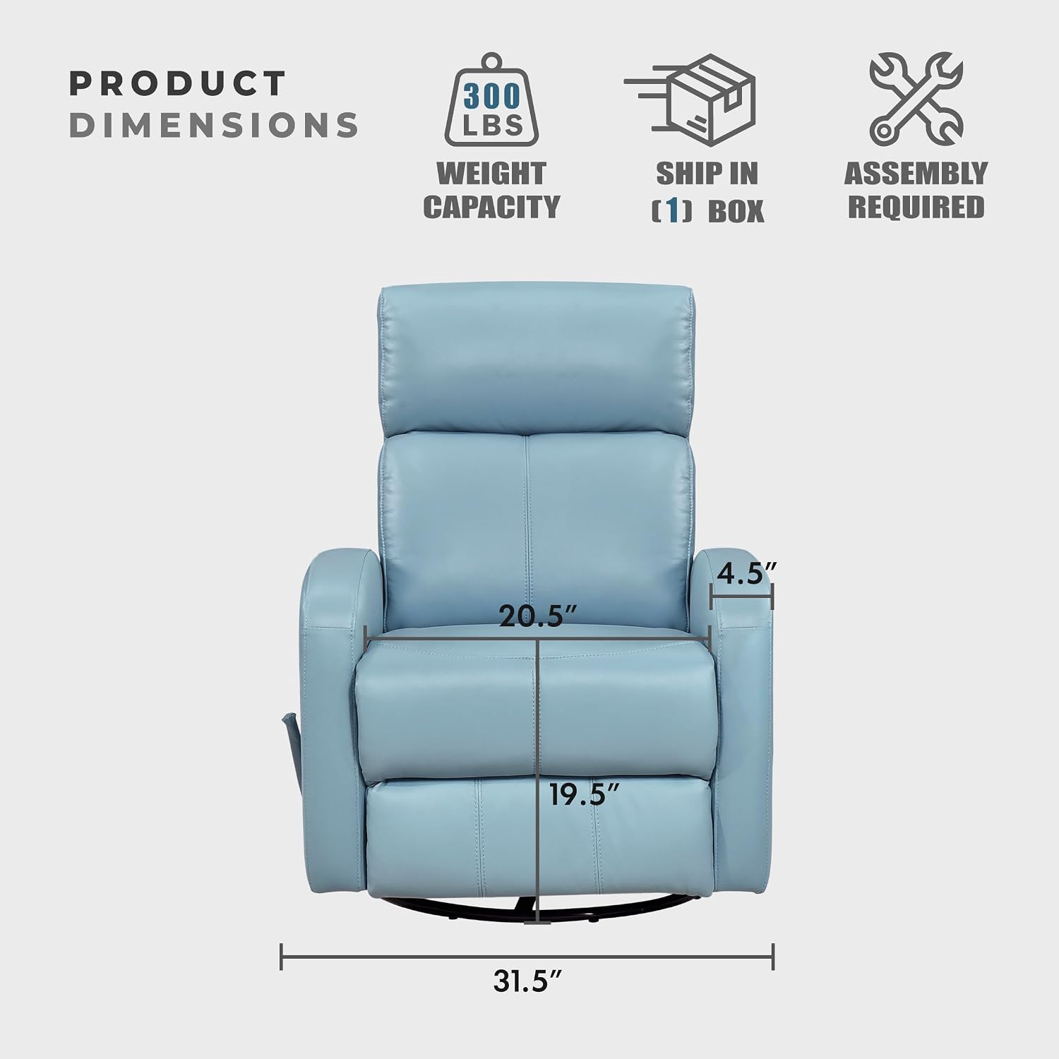 Lexicon Swivel Glider Reclining Chair, Top Grain Leather Match Manual Pull Handle Recliner, Comfy Nursery Glider Recliner, Swivel Reclining Chair for Living Room/Office/Bedroom/Apartment, Blue