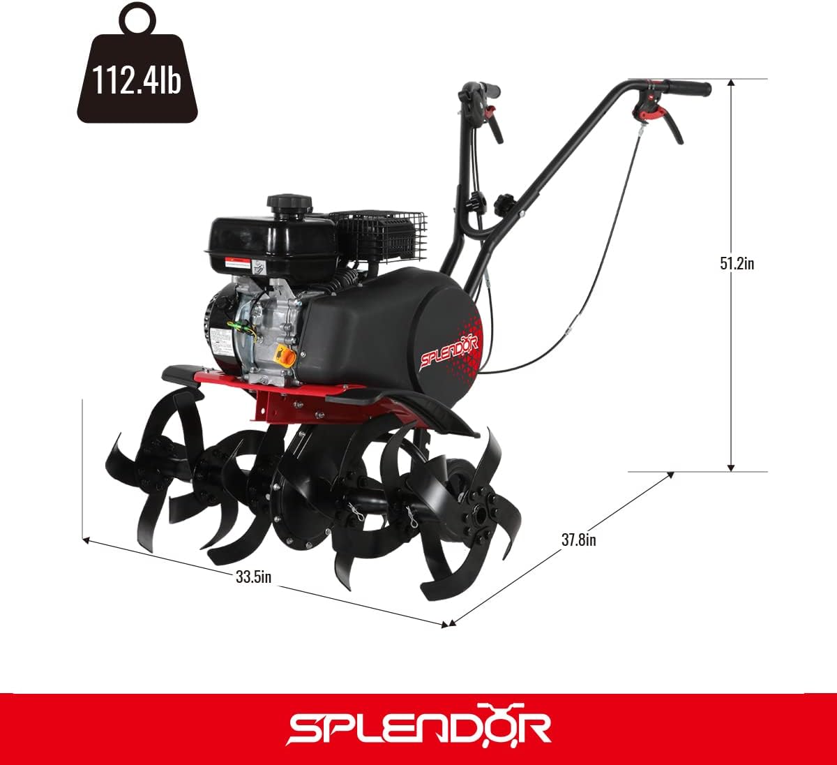 SPLENDOR Gas Powered Tiller 4 Cycle 212CC Working Width 13in-22in-33.5in Total Two Packages