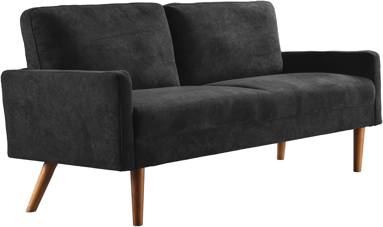 Kent Velvet Sofa, European Style with Sleek Design, Modern & Vintage Flair, Upholstered 3 Seater Couch, Chic Living Room Furniture Seating for Home, Apartment or Office, Black