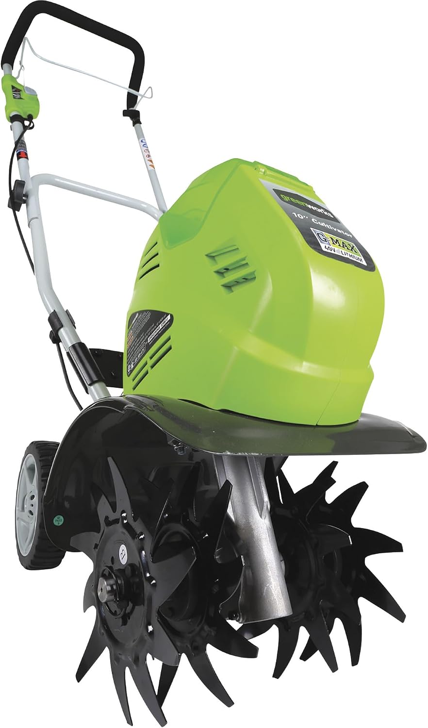 Greenworks 40V 10' Cordless Tiller / Cultivator, 4.0Ah Battery and Charger Included, Green