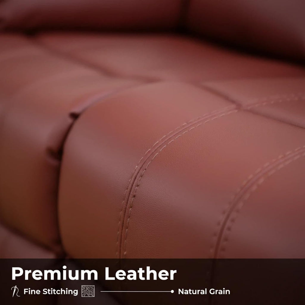 2-Piece Leather Manual Recliner Sofa Set, Adjustable Backrest Reclining Loveseat Sofa & Recliner Chair with Storage Console & Cup Holders for House, Home Theater, Red