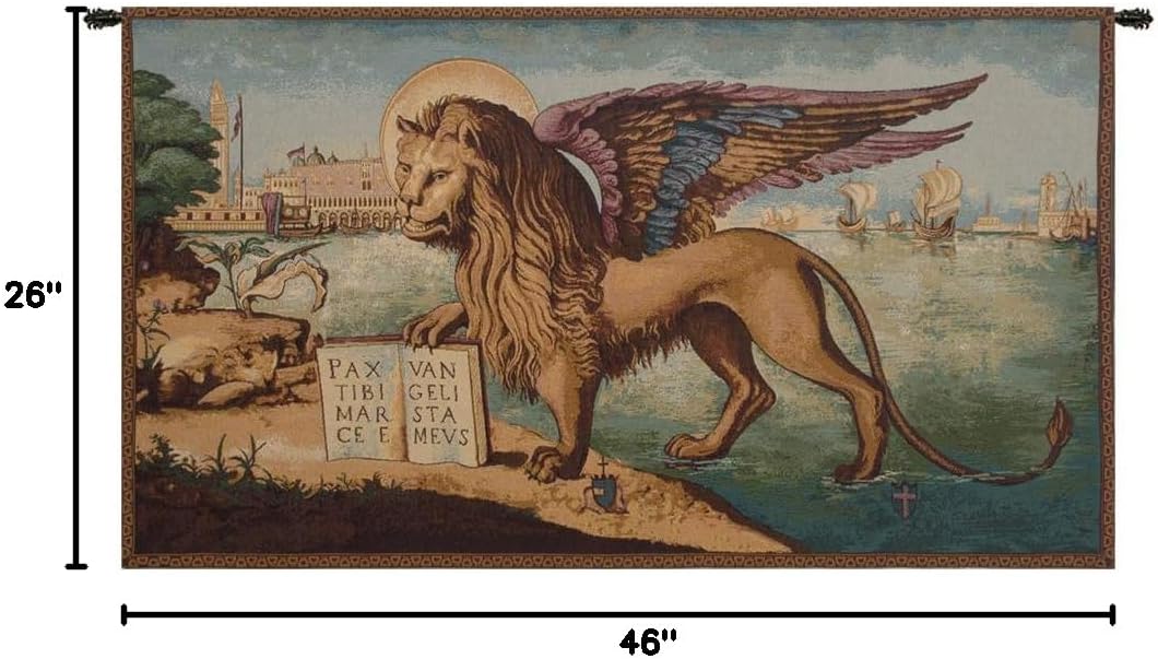 Charlotte Home Furnishings Inc. Lion Arrives In Venice Italian Tapestry Wall Hanging 26 X 46 Inch Viscose Cotton And Polyester Blend Wall Art Perfect for Home And Wall Decor By Vittore Carpaccio