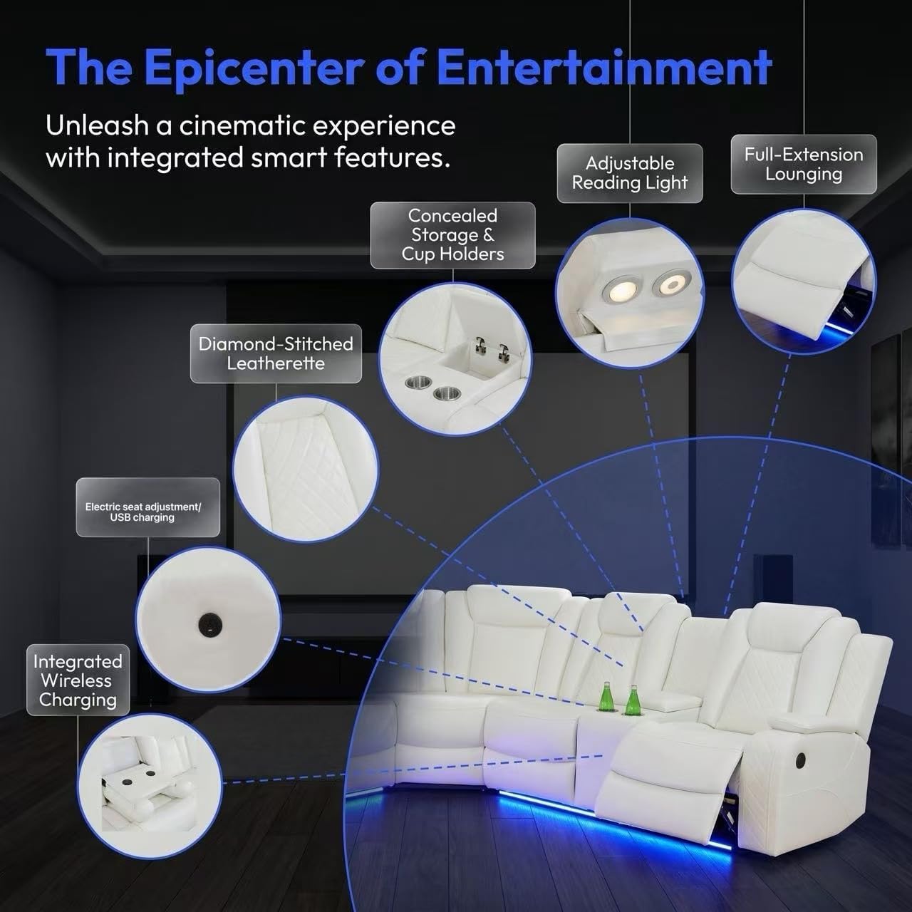 A Ainehome Power Furniture Reclining Sectional Sofa Set, Living Room Power Recliner Adjustable Sofa, Loveseat and Chair with Storage Console for Living Room/Office(A- Creamy White)
