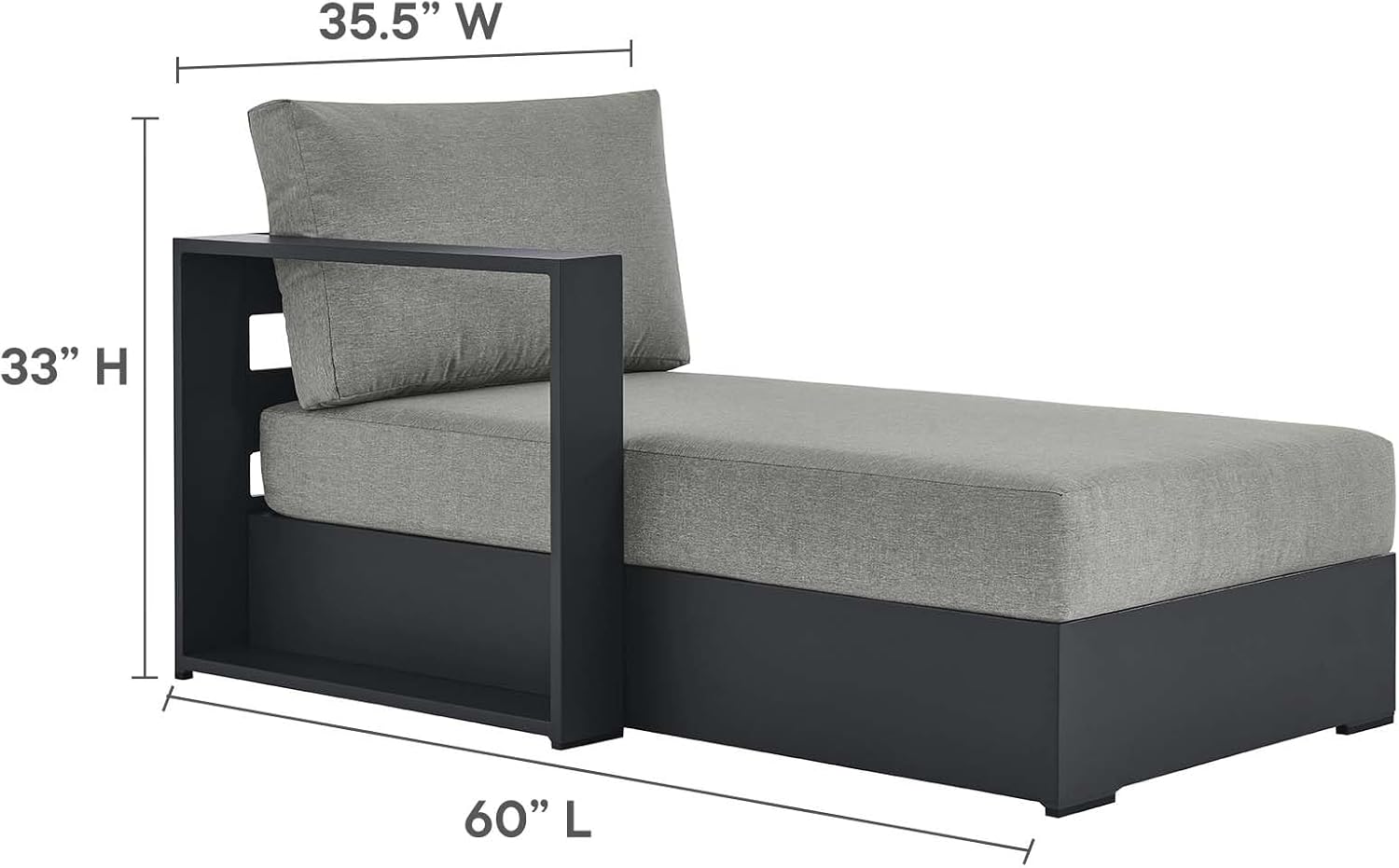 Modway Tahoe Aluminum 4-Piece Outdoor Patio Furniture Gray, Modular Sectional Sofa Set with Chaise Lounges, Weather-Resistant Cushion, Ideal for Deck, Backyard, Poolside
