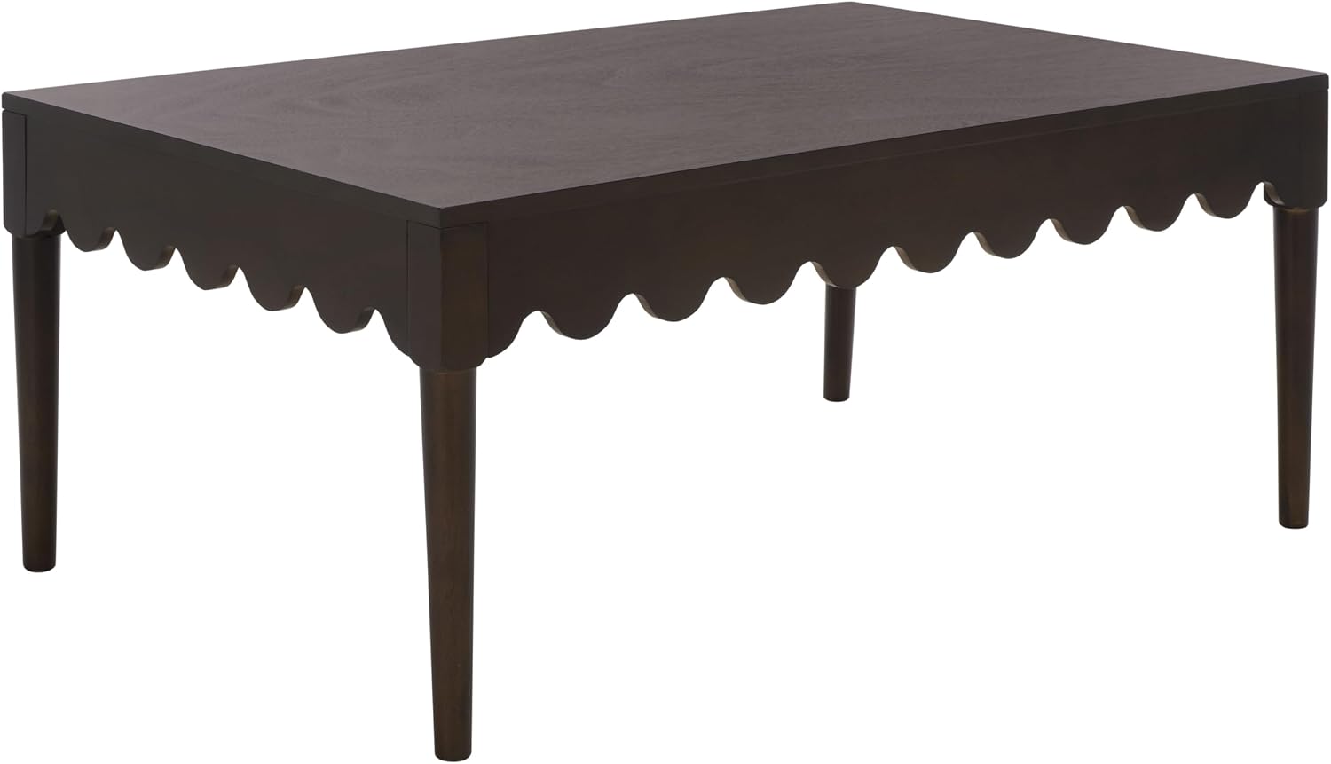 SAFAVIEH Home Collection – Neha Dark Chocolate Brown Rectangular Coffee Table, Solid Wood Frame with Scalloped Apron (COF5705A)