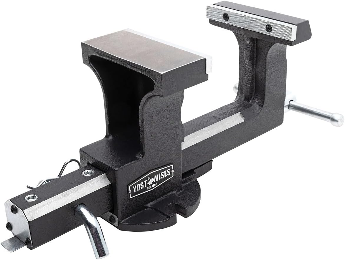 Yost Vise RHV-6 6-Inch Truck Trailer Receiver Vise | Heavy Duty Portable Work Vise | 5.9' Jaw Width, 5.81' Max Jaw Opening, 4.96' Throat | Fits Standard 2' Hitch with Hitch Pin Included