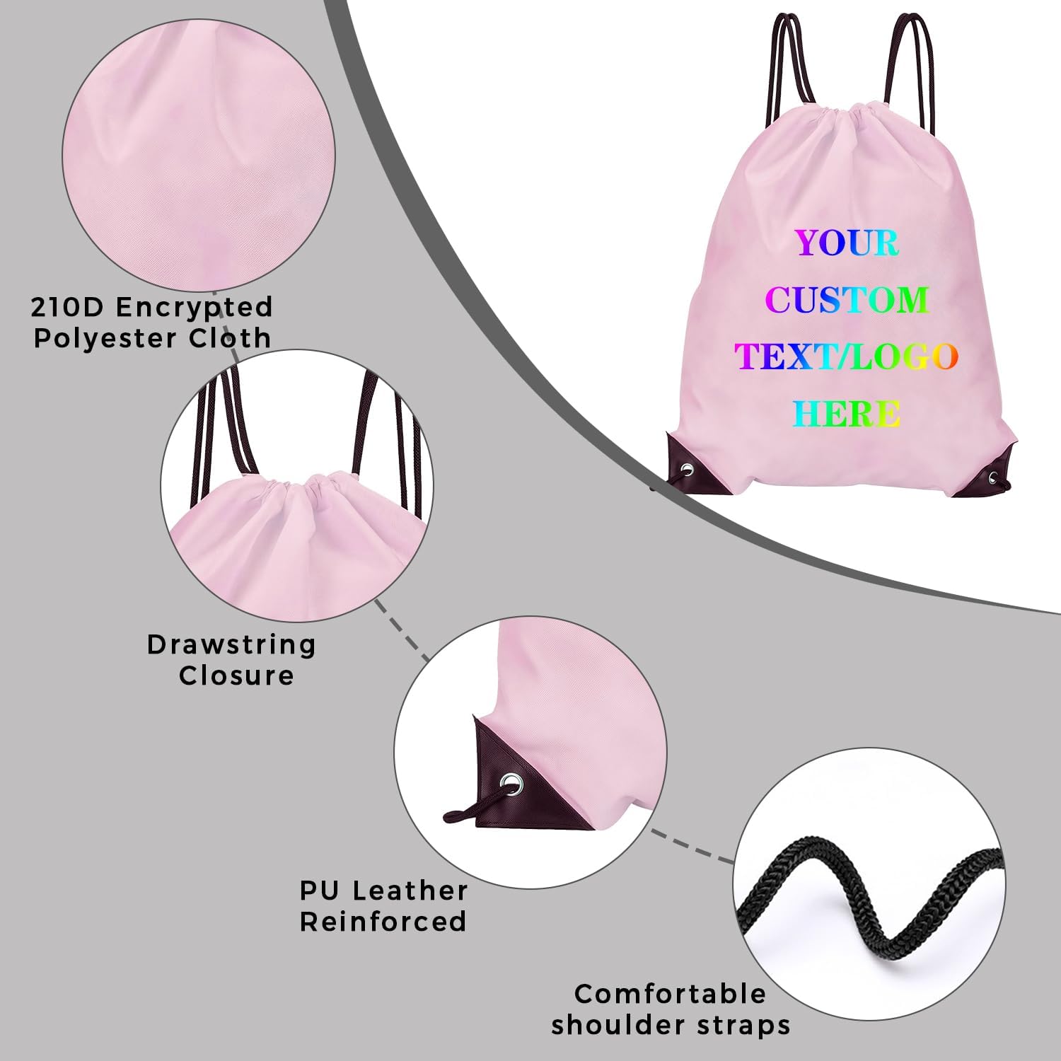 Custom Bags With Your Logo Set of 100 Custom Backpack Draw String Bags Pack Bulk for Travelling Swimming Gym Everyday Use (Pink)