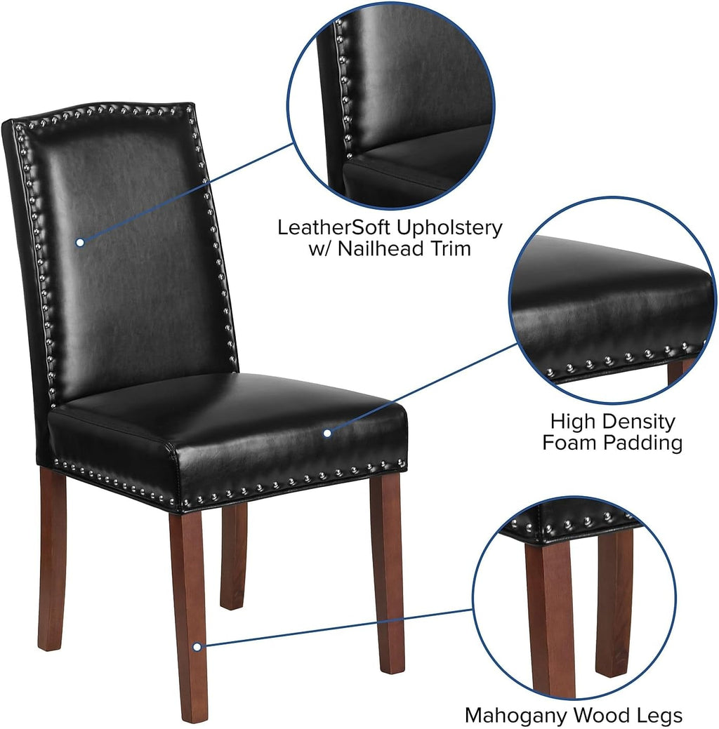 Flash Furniture HERCULES Hampton Hill Series Black LeatherSoft Parsons Chair with Silver Accent Nail Trim