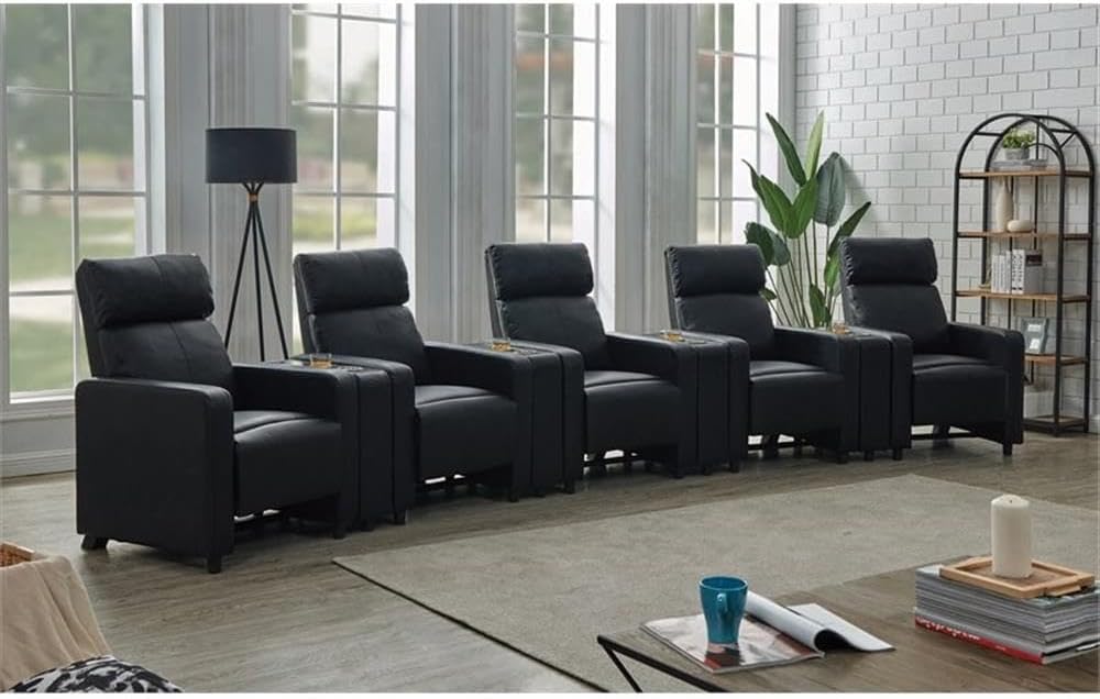 Coaster Home Furnishings - Toohey - Wood and Metal - 9-Piece Upholstered Theater Recliner with Tufted Backs, Pocket Coil Seating and Slim Track Arms - Living Room - Black - 600181-S5A