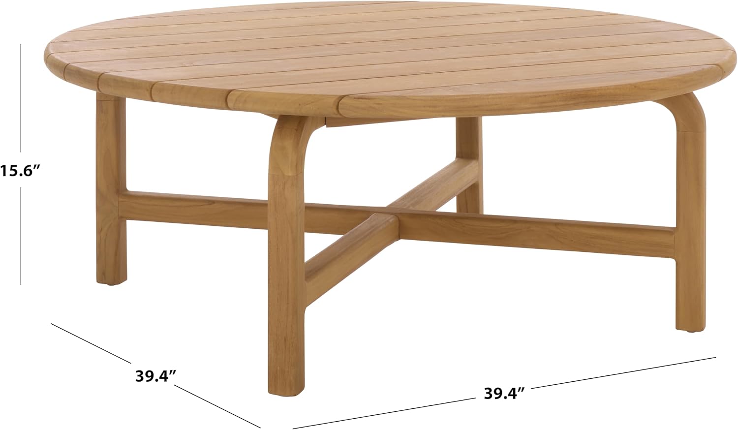 SAFAVIEH Couture Outdoor Patio Furniture Collection – Rogers Natural Teak Solid Wood Round Slatted Coffee Table, Modern Outdoor Living (CPT2015)