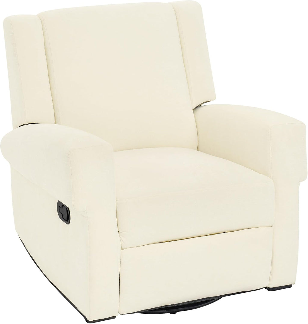 Merax Manual Recliner Chair with Swivel and Rocker, 2-Position Chenille Recliner Sofa with Pull Handle, Compact Recliner for Living Room, Nursery, Home Theater, White