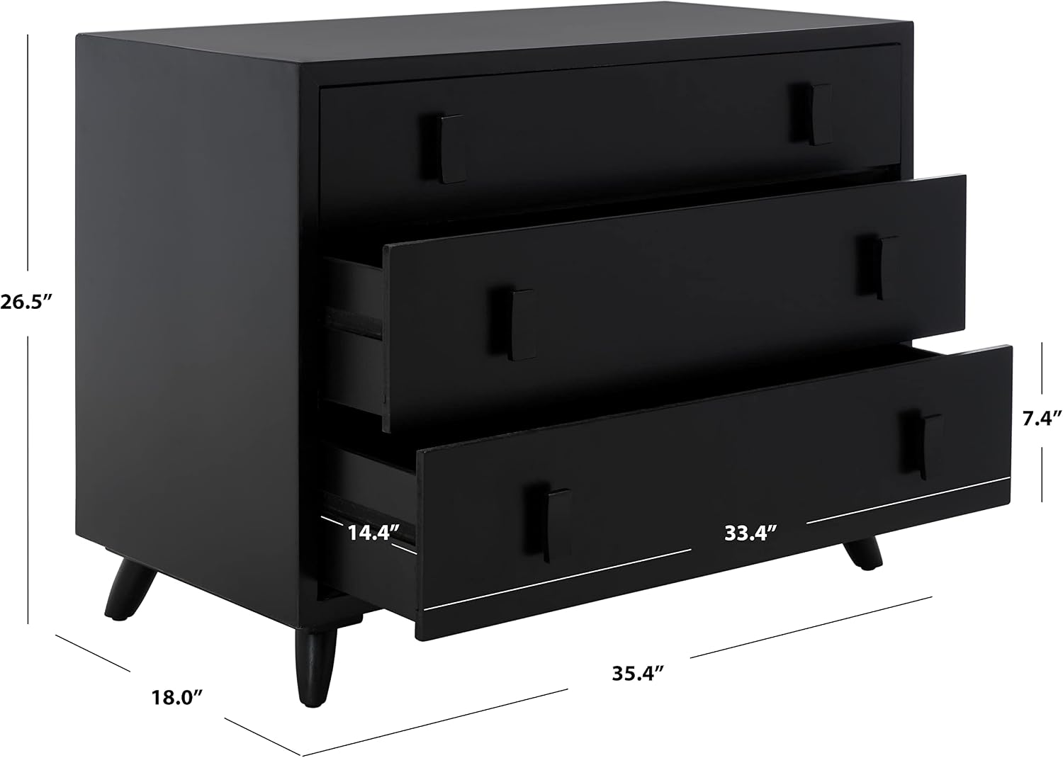 Safavieh Home Collection Blaize Black 3-Drawer Nightstand Dresser Chest