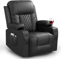 Recliner Chairs for Adults, FSC Certified Massage Reclining Chair with Heated Modern, Ergonomic Lounge Single Reclining Sofa Seat with Cup Holder & Pocket, Living Room Lounge Recliners Black