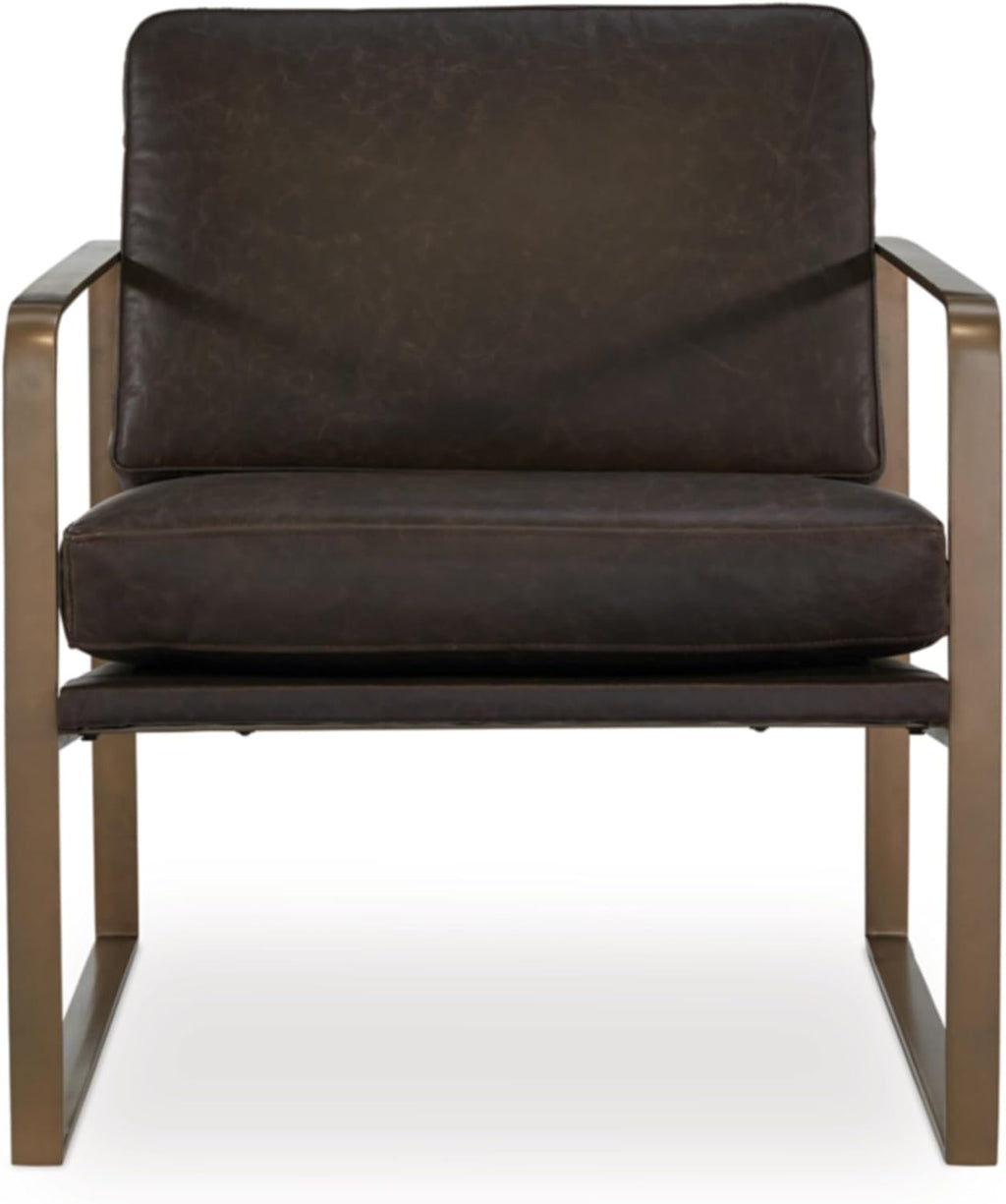 Signature Design by Ashley Bradett Modern Leather Accent Chair with Metal Frame, Dark Brown & Metallic