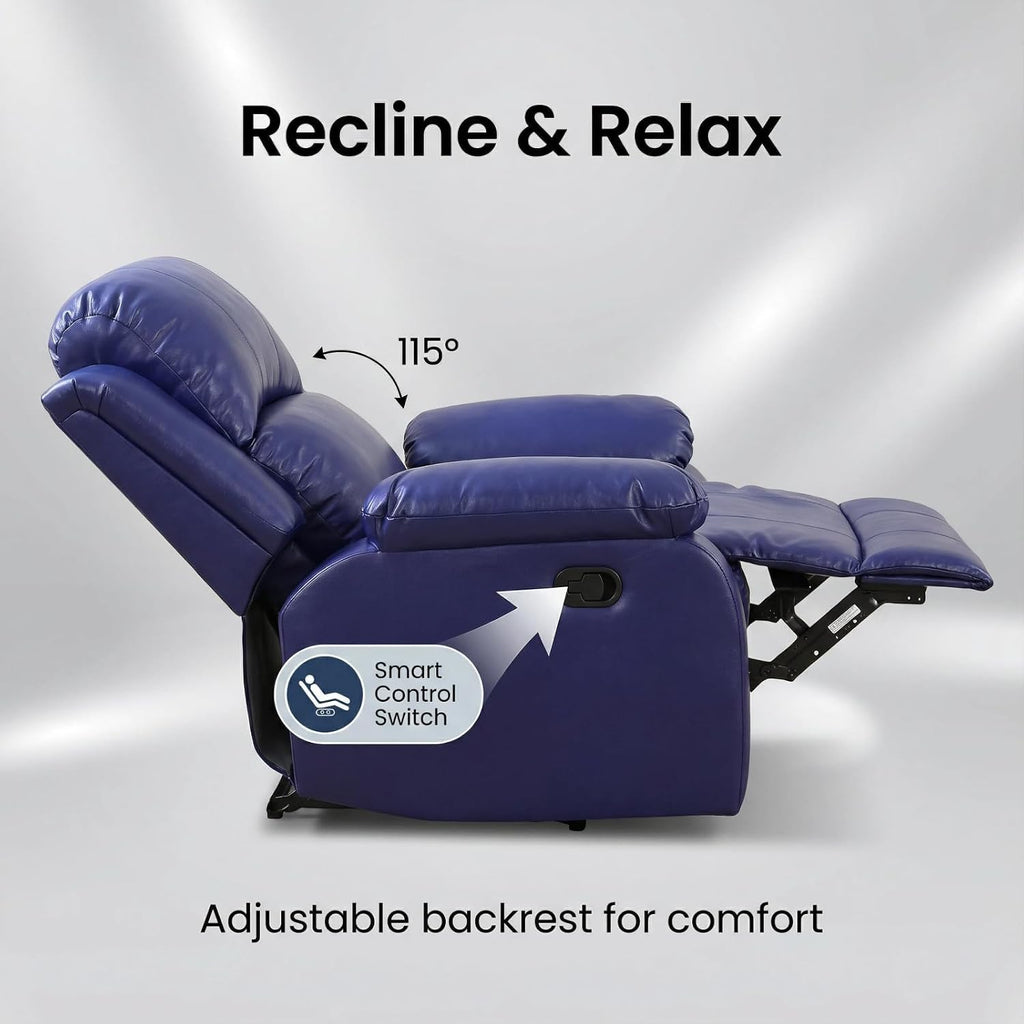 Manual Leather Recliner Sofa Set, Adjustable Backrest Reclining Loveseat Sofa & Recliner Chair, Comfortable Reclining Seats for Home Theater, Apartment, Dark Blue