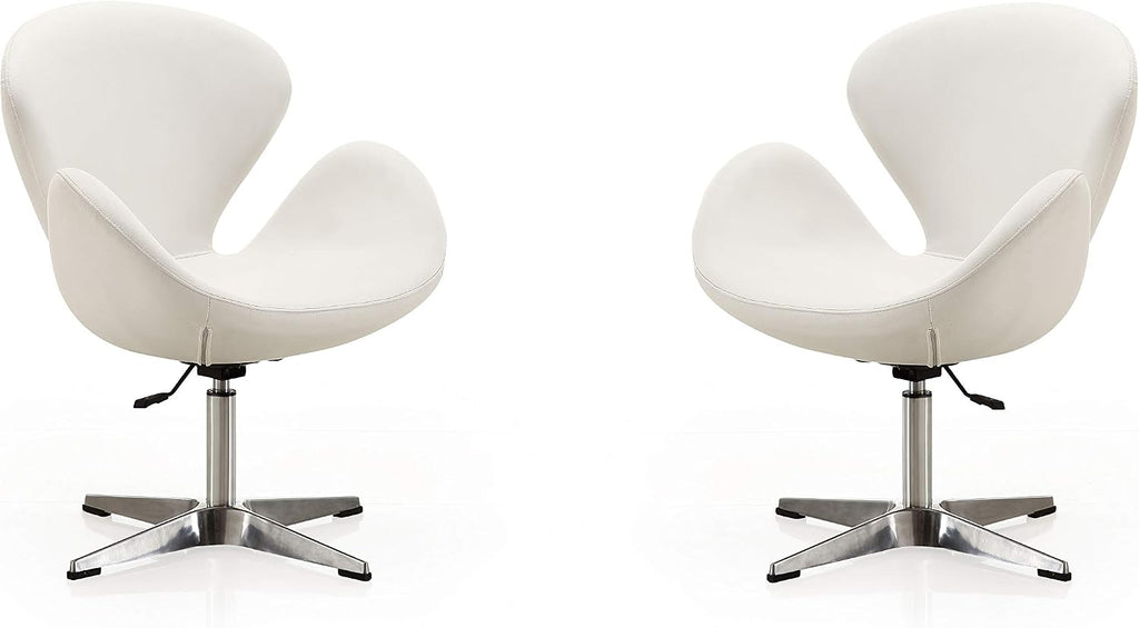 Manhattan Comfort Raspberry Adjustable Swivel Accent Chair with 360° Turn, Polished Chrome Base, Modern Retro Design, Versatile Seat Ideal for Any Room, Set of 1, White