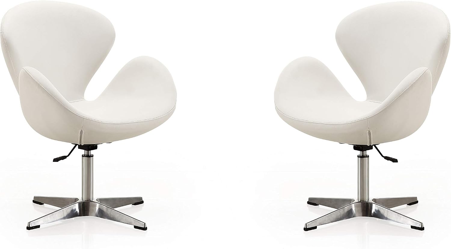 Manhattan Comfort Raspberry Adjustable Swivel Accent Chair with 360° Turn, Polished Chrome Base, Modern Retro Design, Versatile Seat Ideal for Any Room, Set of 1, White