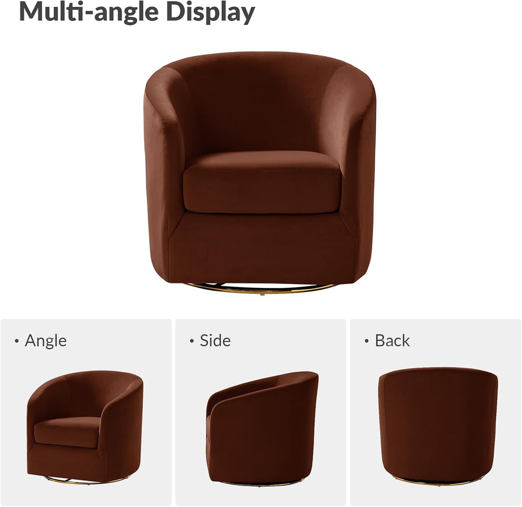 HULALA HOME Swivel Accent Chair with Gold Metal Base, Set of 2 Contemporary Velvet Curved Swivel Barrel Chair, Upholstered Club Armchair, Leisure Single Sofa for Living Room, Bedroom(Burn-Brick)