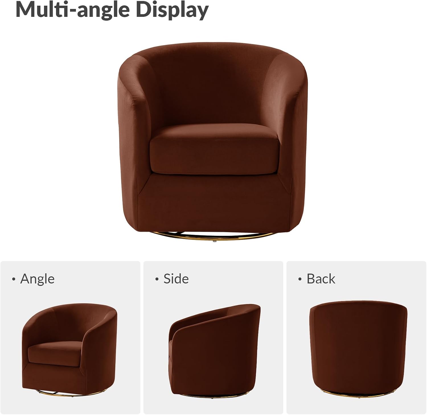 HULALA HOME Swivel Accent Chair with Gold Metal Base, Set of 2 Contemporary Velvet Curved Swivel Barrel Chair, Upholstered Club Armchair, Leisure Single Sofa for Living Room, Bedroom(Burn-Brick)