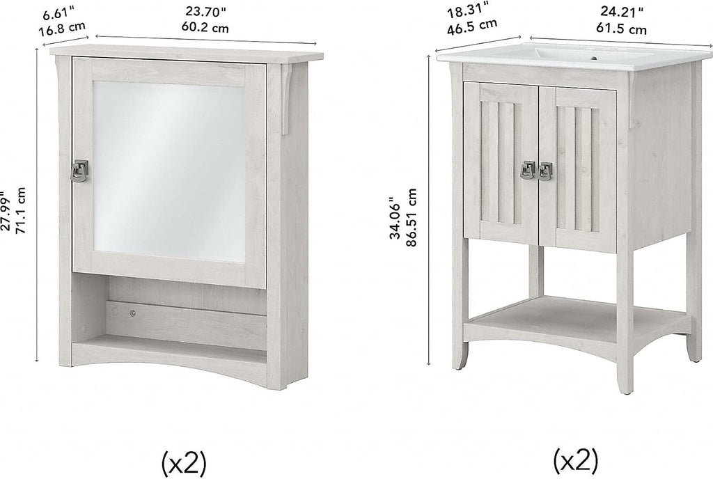 Bush Home Salinas 48W Double Vanity Set with Sinks and Medicine Cabinets in Linen White Oak