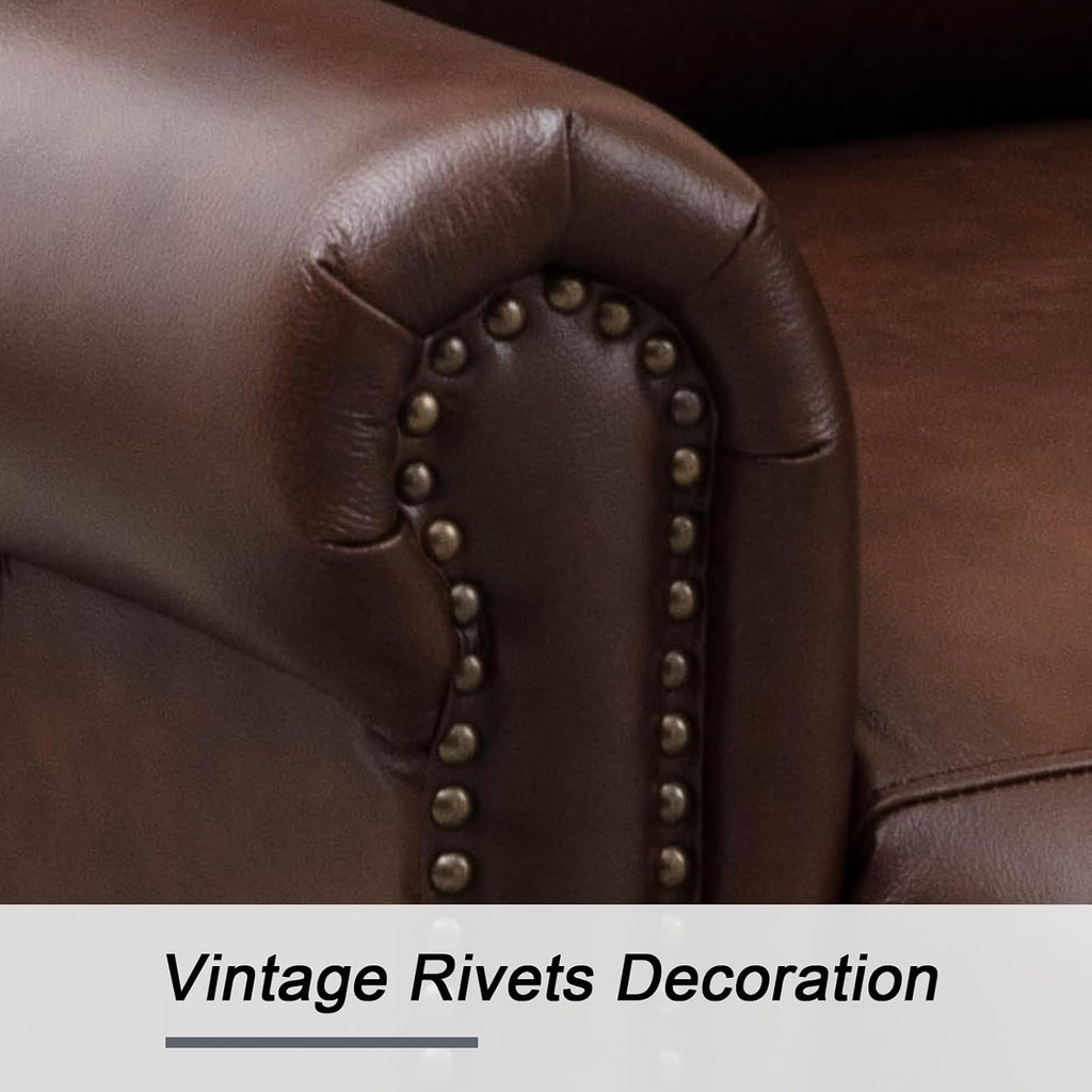 CANMOV Leather Pushback Recliner Chair, Classic and Traditional Push Back Recliner Chair with Rivet Decoration for Living Room, Adjustable Single Sofa, Brown