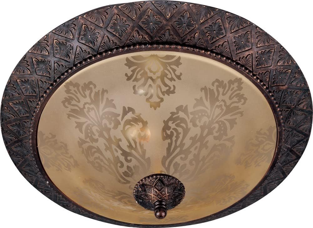 Maxim Lighting Symphony 2-Light Flush Mount Ceiling Light | Oil Rubbed Bronze Finish | Screen Amber Glass Shade | Mediterranean Flush Mount for Hallways and Bedrooms | 11240SAOI