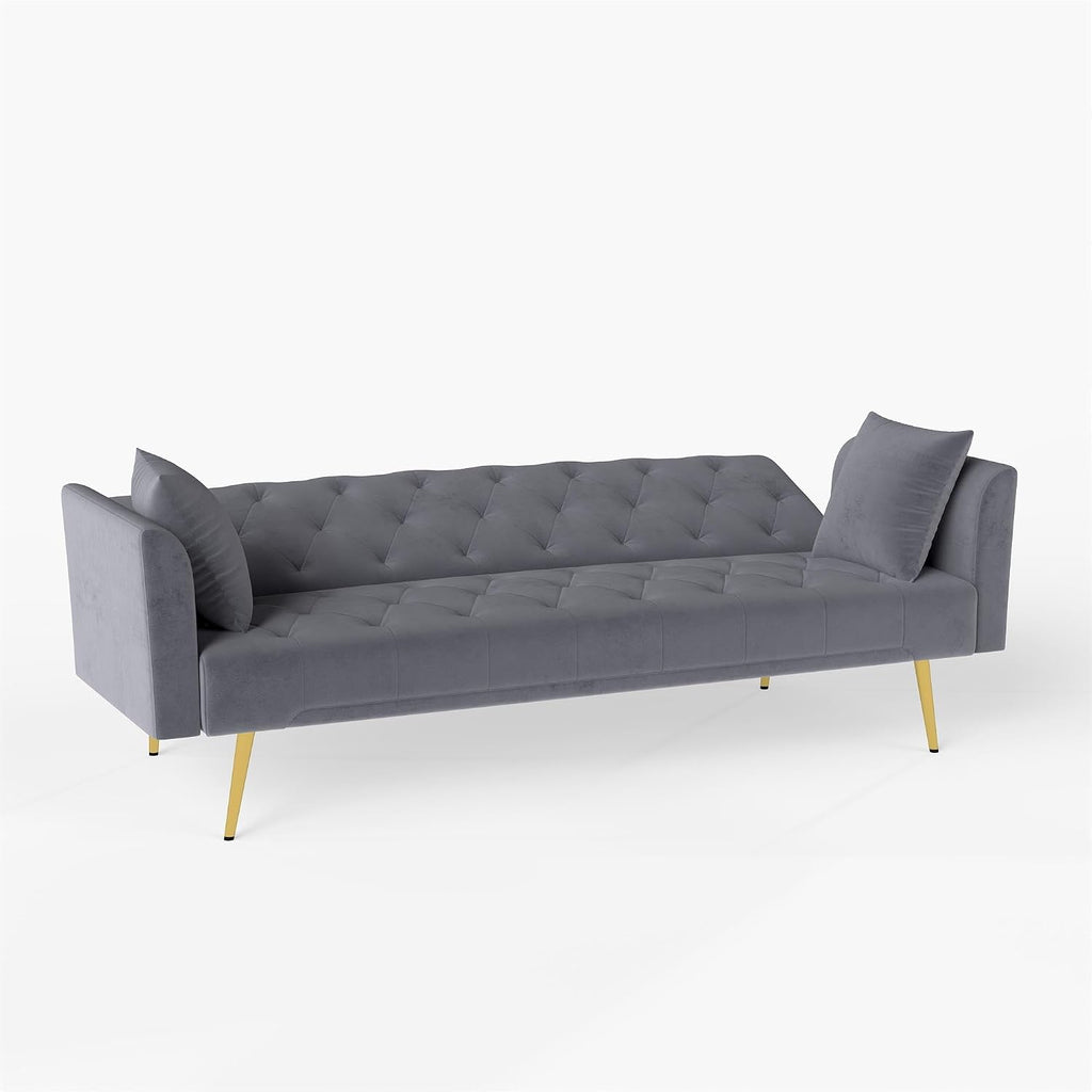 KEIKI 72' Futon Sofa Bed, 2-in-1 Loveseat, Velvet Upholstered Couches for Living Room, Sofa Sleeper for Small Space, Comfy Rest Folding Bed, Modern Apartment Essentials for Bedroom, Gray