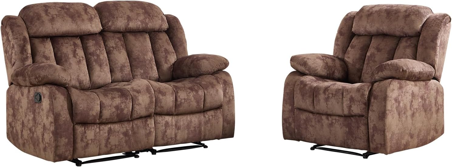 EBELLO Manual Reclining Sofa Set, Classic Recliner Sofa with Overstuffed Arms and Backrest, Include 1 Recliner Chair, 1 Loveseat Couch, Dark Brown