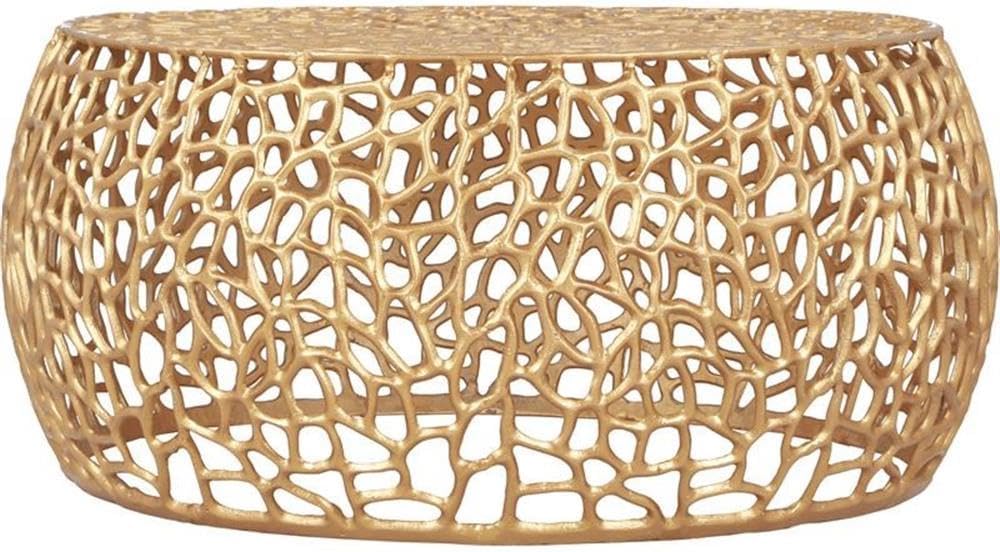 Meridian Furniture Priya Collection Modern | Contemporary Solid Aluminum Round Coffee Table with Intricate Design, 35' W x 35' D x 16' H, Gold
