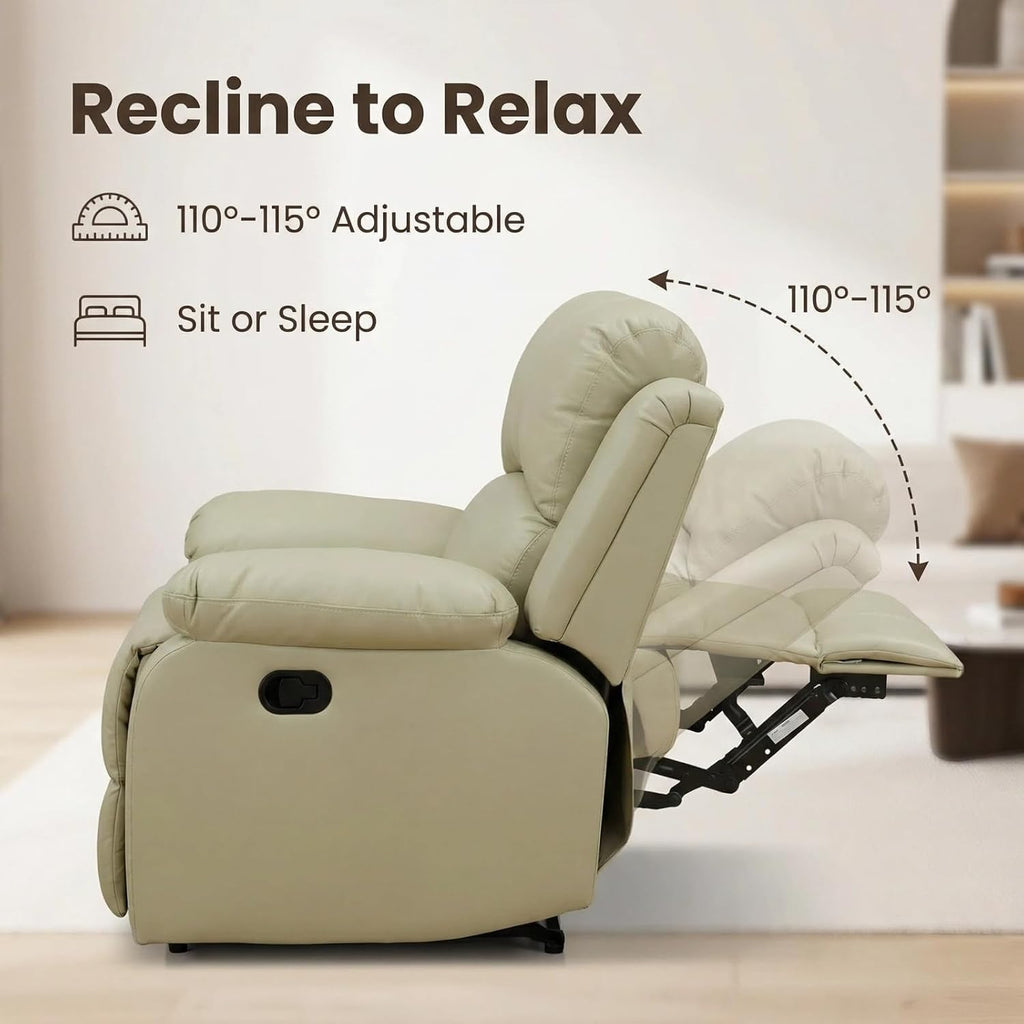 Leather Manual Recliner Sofa Set, Adjustable Backrest Reclining Loveseat Sofa & Recliner Chair, Comfortable Reclining Seats for Home Theater, Apartment, Beige