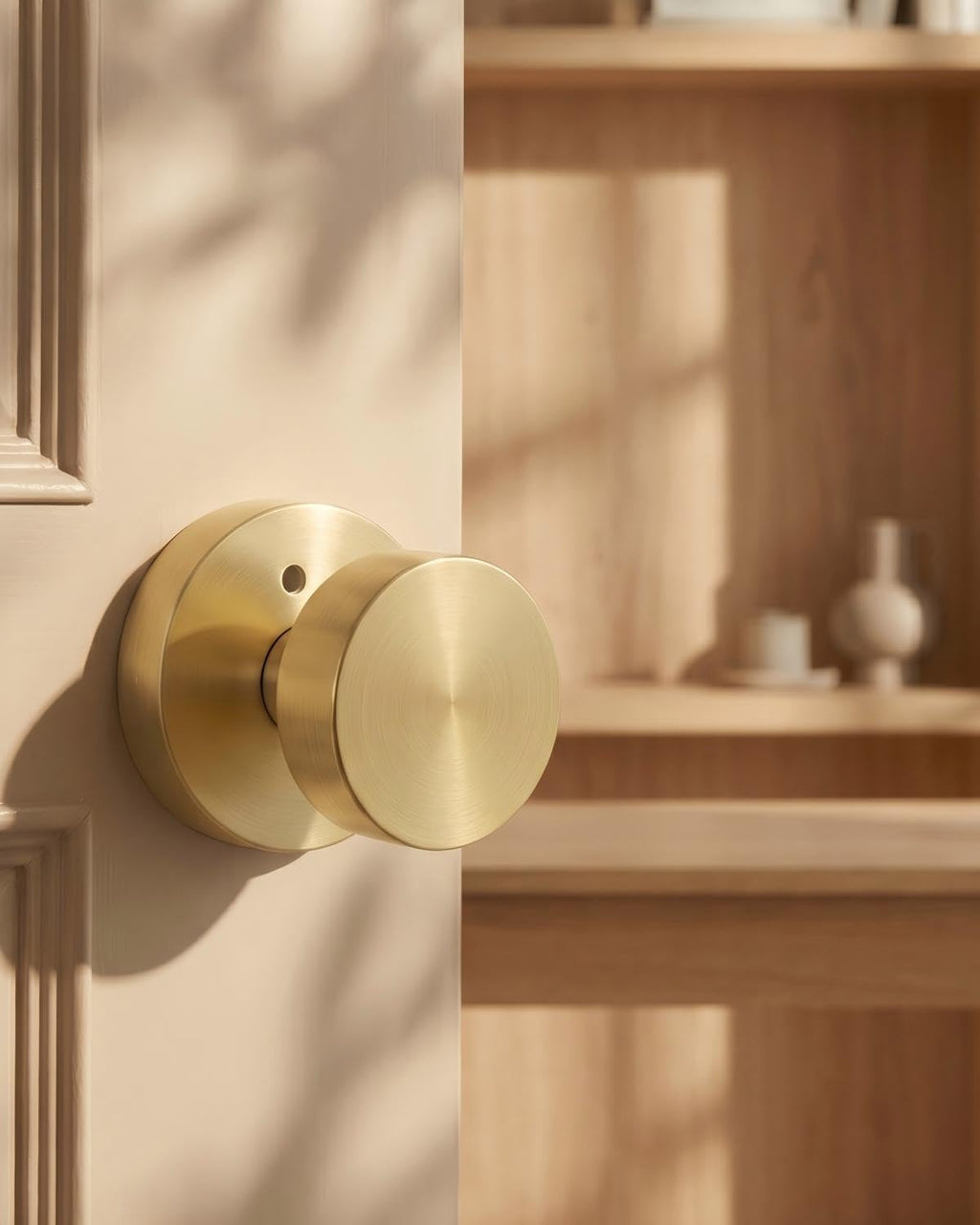Goldenwarm Gold Door Knobs Interior, Zinc Alloy Brushed Gold Privacy Door Knob, Interior Door Knobs for Bedroom, Bathroom, Brushed Brass Indoor Door Knob, Heavy Duty Round Ball (5 Pack)