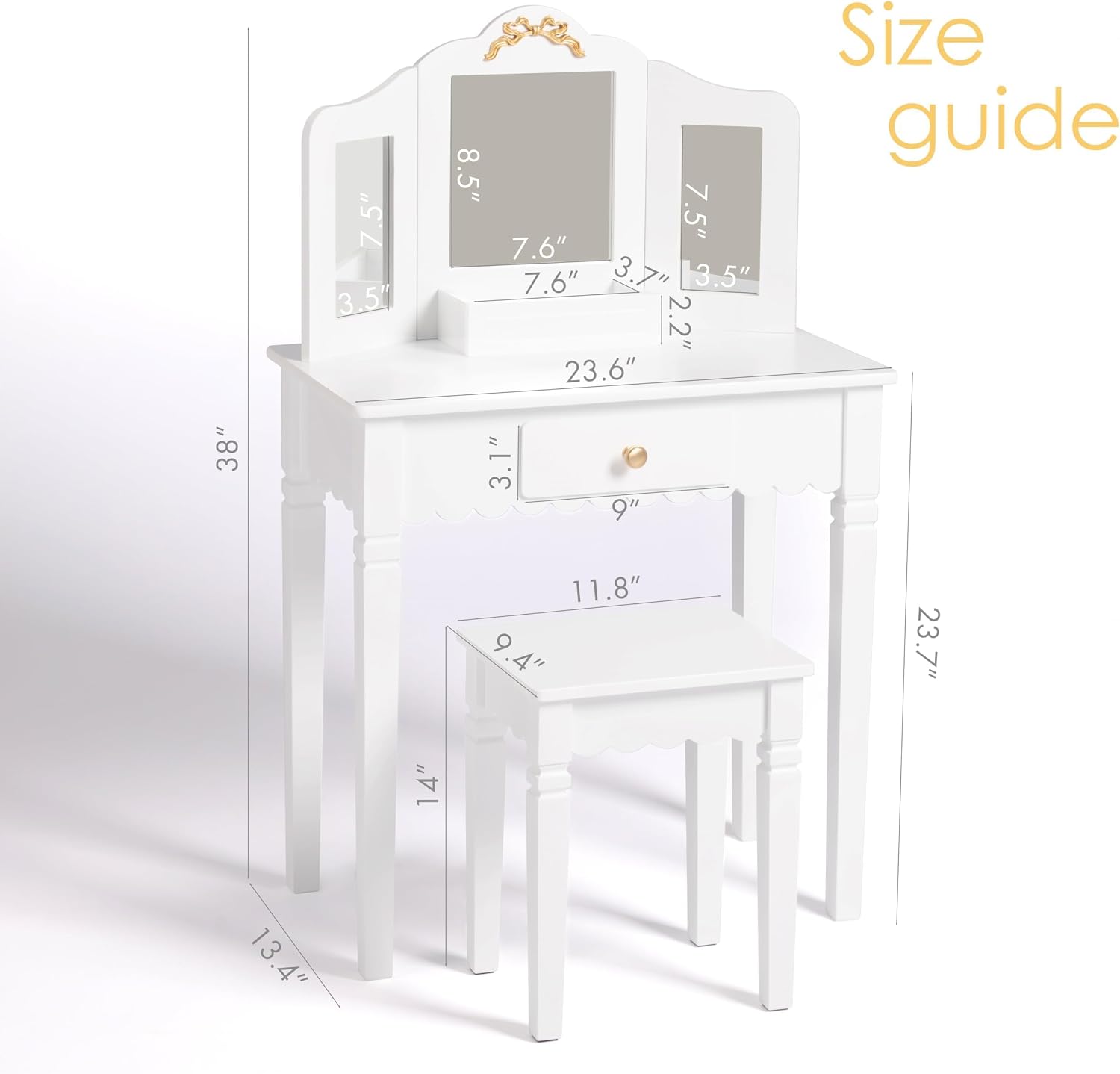 Spirich Kids Vanity Set with Mirror and Stool, Kids Make Up Vanity Desk for Little Girls, Children Makeup Dressing Table with Drawer
