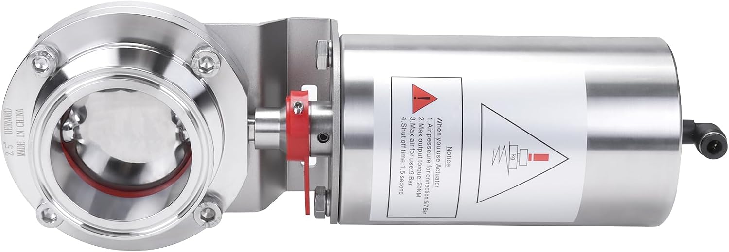 DERNORD 2-1/2 Inch Tri Clamp Sanitary Butterfly Valve, Pneumatic Actuator Valve SS304 with Single Acting