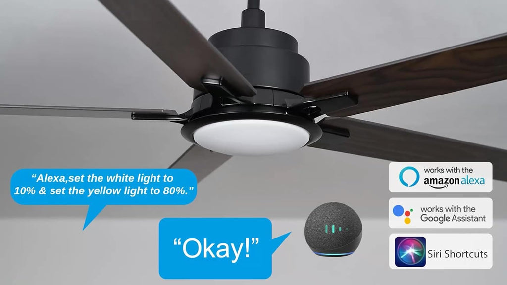 Carro 56' Smart Low Profile Ceiling Fan With Lights, 10 Speeds Silent DC Motor, Farmhouse Ceiling Fan Compatible with Alexa, Siri, Google & Smart App, Indoor & Outdoor, Dark Walnut
