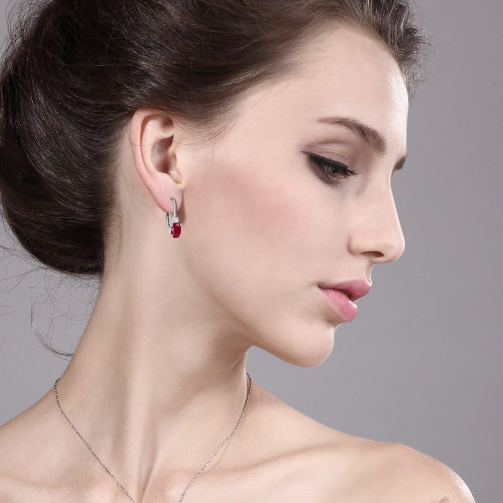 Gem Stone King Drop Leverback Earrings for Women | 925 Sterling Silver | Gemstone Birthstone and White Created Sapphire | Oval 6X4MM and Round 2MM | 3/4 Inch